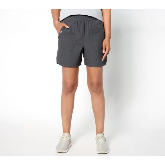 zuda Women's Pants Sz L Textured Stretch Woven Short Gray A668073 - Picture 1 of 4